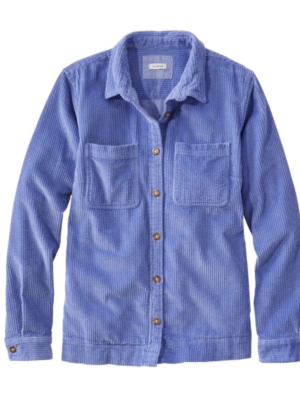 LL Bean Comfort Corduroy Relaxed Shirt Jacket Larkspur Blue Size Small Petite.